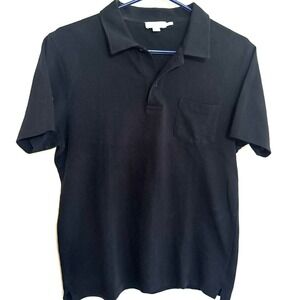 Sunspel Riviera Polo Shirt Mens Size S Small Solid Black Short Sleeve Cotton